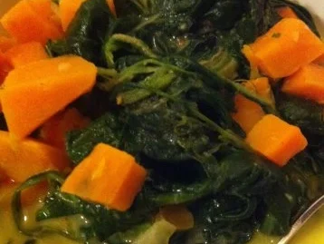 Rezept: Süßkartoffeln mit Spinat in Kokosmilch Bild Nr. 3 Süßkartoffeln mit Spinat in Kokosmilch - Rezept - Bild Nr. 3