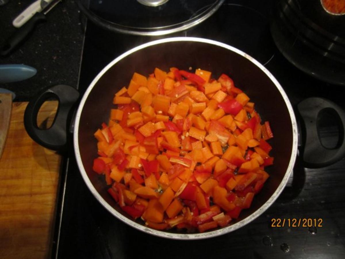 Möhren-Paprika- Huhn mit Reis - Rezept