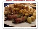 Gemüse: Putenbraten im Teigmantel mit Sesamsoße und grüne Bohnen im Schinkenmantel II - Rezept