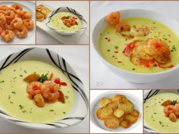 Feurige Currysuppe mit Garnelen und Kartoffelchips - Rezept - kochbar.de