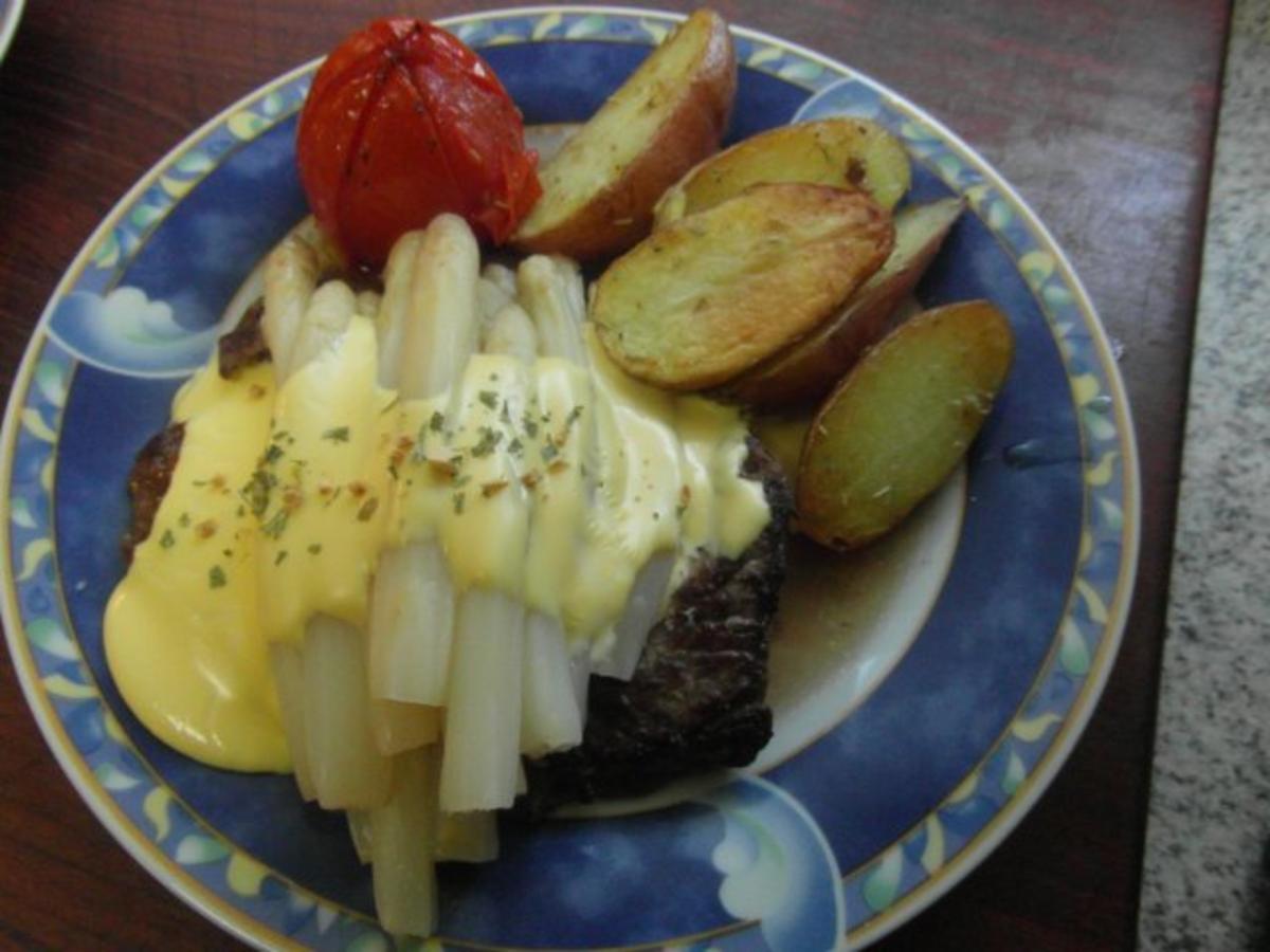 Steak vom Angus-Rind mit Ofenkartoffeln,Spargel und Sauce  Hollandaise - Rezept - Bild Nr. 5