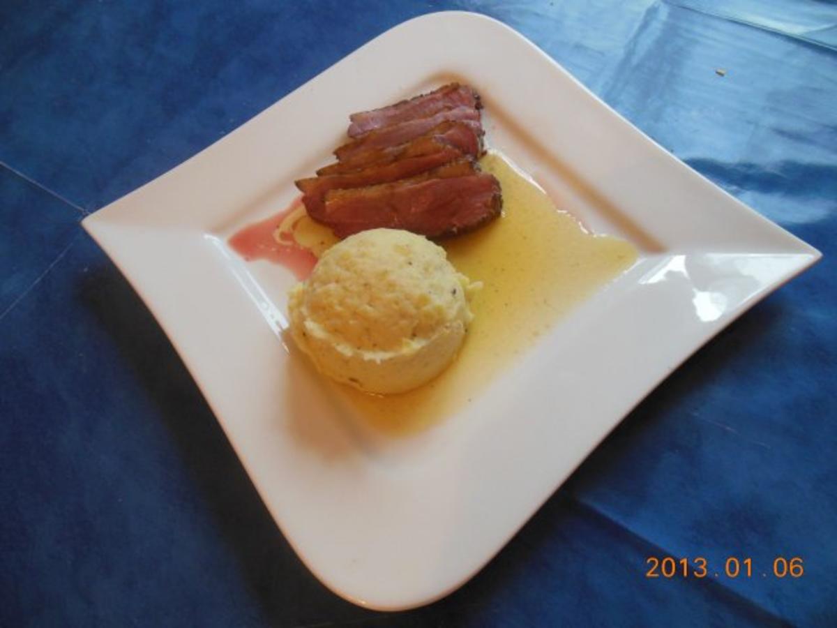 Kochen: Entenbrust mit Pfeffer-Kartoffelpüree und Olivenölbutter - Rezept - Bild Nr. 2