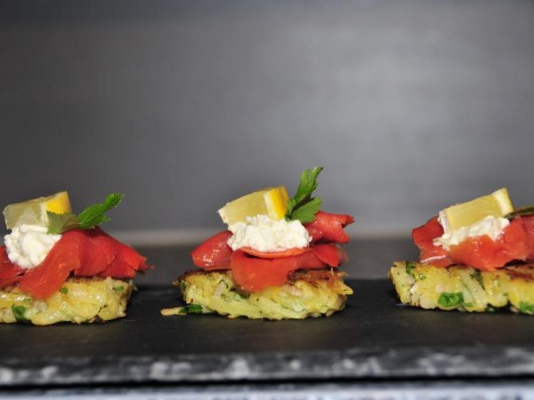 Tapas &amp; Fingerfood: Mini Rösti mit Lachs und Sahnekren - Rezept ...