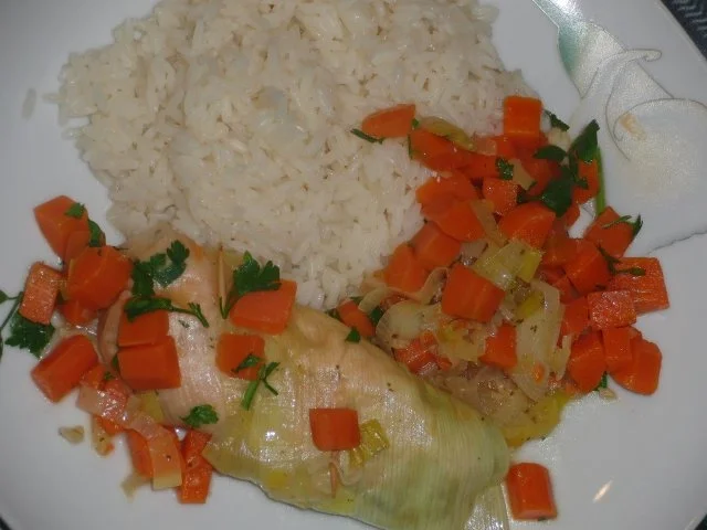 Rezept: Fisch : Schollenfilet in Räucherlachs auf Gemüsebeet gedünstet Bild Nr. 5 Fisch : Schollenfilet in Räucherlachs auf Gemüsebeet gedünstet - Rezept - Bild Nr. 5