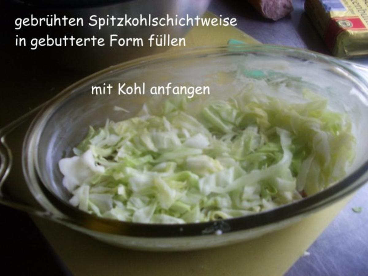 Spitzkohlauflauf mit Hackfleisch und Leberwurst - Rezept - Bild Nr. 3