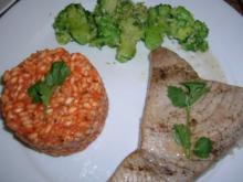 Thunfischsteaks, Tomatenrisotto an Broccoli - Rezept