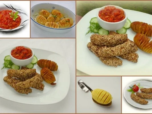 Marinierte Hähnchen-Streifen umhüllt von Sesampanade mit Fächerkartoffeln - Rezept - Bild Nr. 16