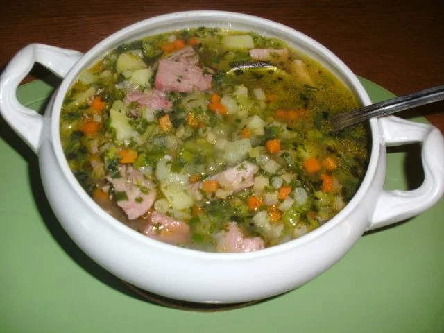 Bouillon Gemüse - Kartoffel Terrine mit Eisbein - Rezept