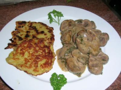 Kalbsnieren in Senfsauce an Rösti und Feldsalat - Rezept