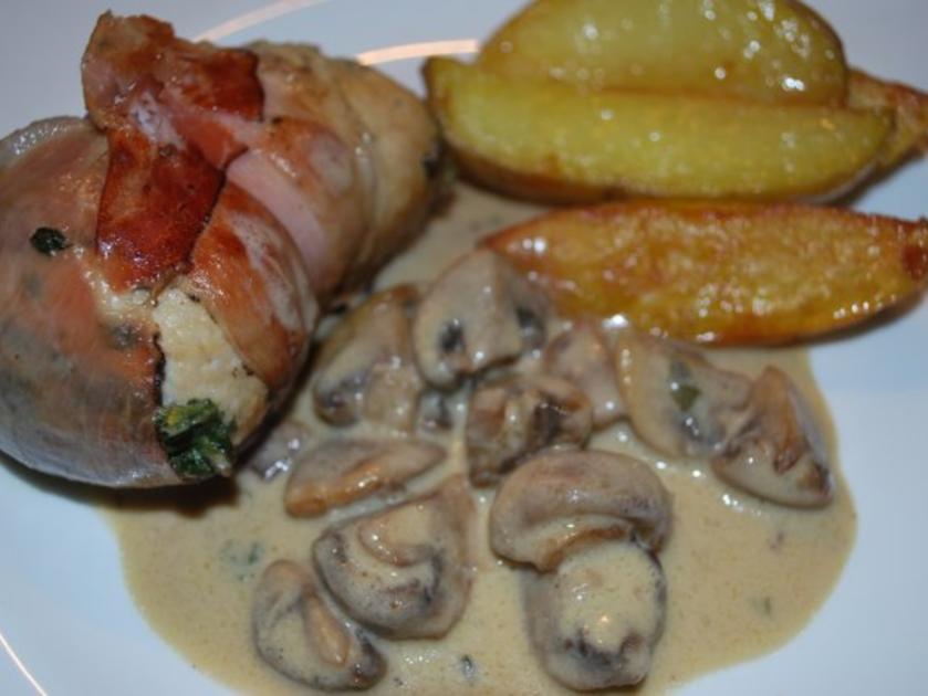 Hähnchenrouladen mit Spinat Frischkäse in Champignonrahm - einfach ...
