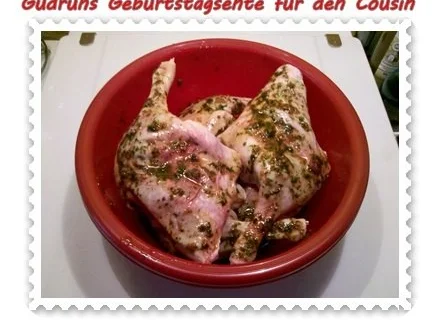 Geflügel: Kräuterschlemmerente mit Ofengemüse, Gorgonzolasoße und Klöße - Rezept - Bild Nr. 4