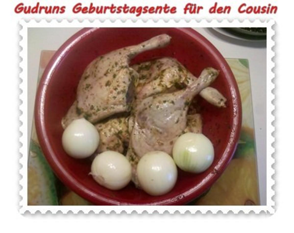 Geflügel: Kräuterschlemmerente mit Ofengemüse, Gorgonzolasoße und Klöße - Rezept - Bild Nr. 5