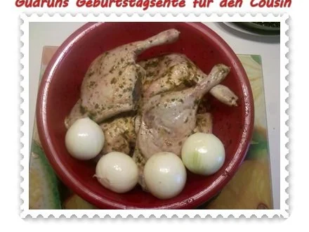 Geflügel: Kräuterschlemmerente mit Ofengemüse, Gorgonzolasoße und Klöße - Rezept - Bild Nr. 5