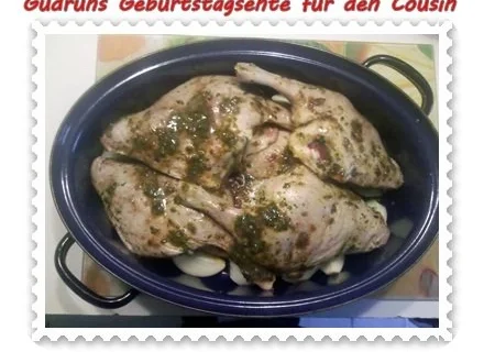 Geflügel: Kräuterschlemmerente mit Ofengemüse, Gorgonzolasoße und Klöße - Rezept - Bild Nr. 7