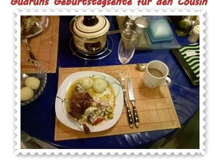 Geflügel: Kräuterschlemmerente mit Ofengemüse, Gorgonzolasoße und Klöße - Rezept - Bild Nr. 13