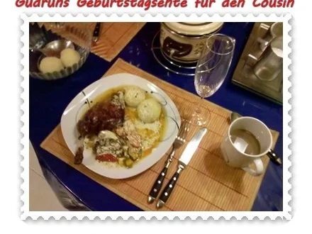 Geflügel: Kräuterschlemmerente mit Ofengemüse, Gorgonzolasoße und Klöße - Rezept - Bild Nr. 14