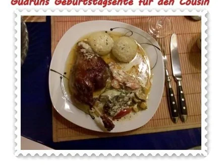 Geflügel: Kräuterschlemmerente mit Ofengemüse, Gorgonzolasoße und Klöße - Rezept - Bild Nr. 16