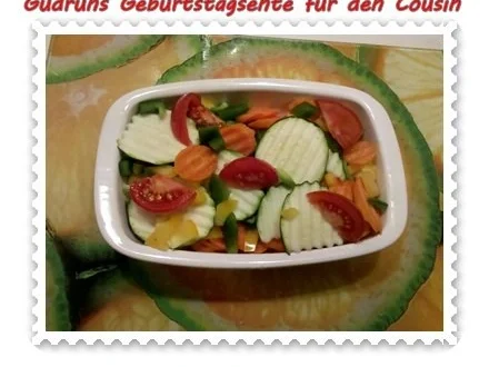 Geflügel: Kräuterschlemmerente mit Ofengemüse, Gorgonzolasoße und Klöße II - Rezept - Bild Nr. 5