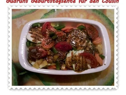 Geflügel: Kräuterschlemmerente mit Ofengemüse, Gorgonzolasoße und Klöße II - Rezept - Bild Nr. 8