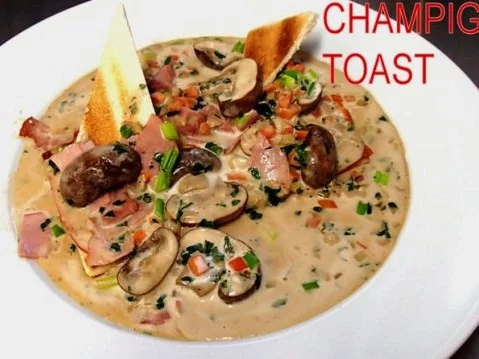 Champignon-Schinken-Toast à l`Armagnac - Rezept