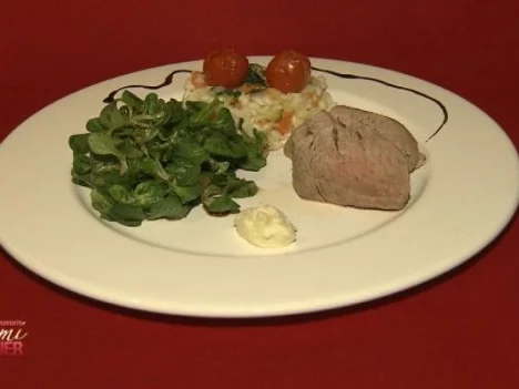 Pochiertes Kalbsfilet an Gemüserisotto (Kathy Weber) - Rezept