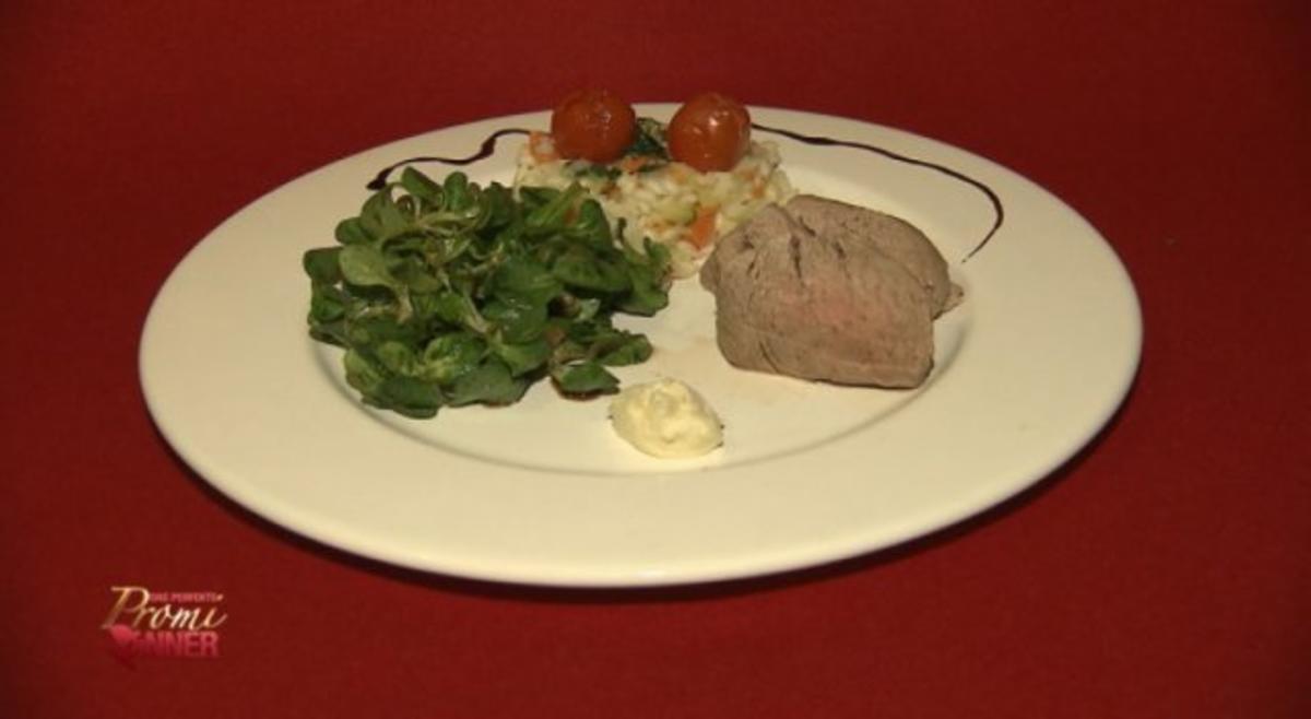 Pochiertes Kalbsfilet an Gemüserisotto (Kathy Weber) - Rezept von Das
perfekte Promi Dinner