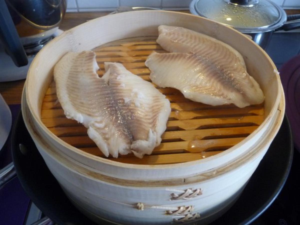 Fisch : Gedünsteter Tilapia an Meerrettich - Dill - Soße mit Kartoffeln und Gurkensalat - Rezept - Bild Nr. 29