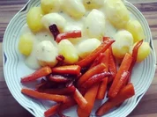 Béchamelkartoffeln mit glasierten Möhren - Rezept