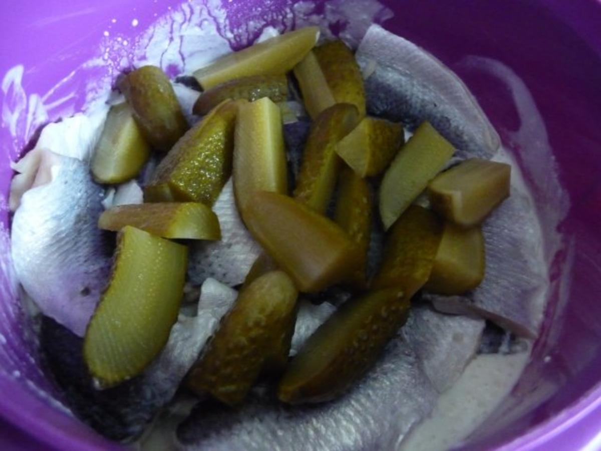 Fisch : Eingelegten Bismarckheringe  an Schmand - Joghurt-Soße mit Petersilien - Kartoffen - Rezept - Bild Nr. 5
