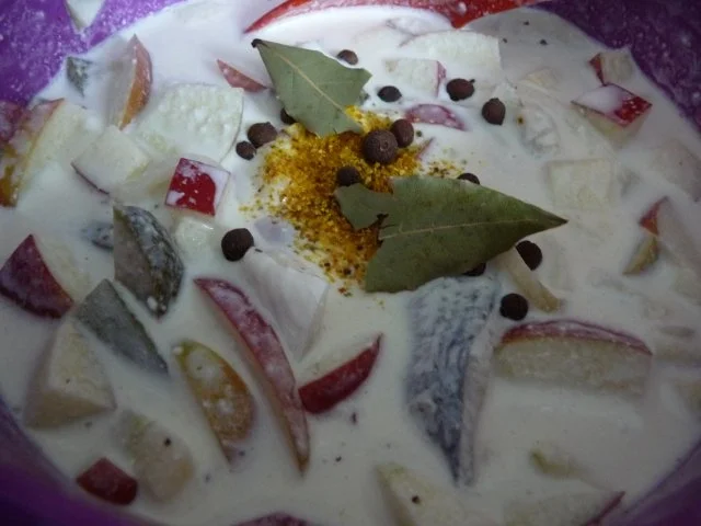 Fisch : Eingelegten Bismarckheringe  an Schmand - Joghurt-Soße mit Petersilien - Kartoffen - Rezept - Bild Nr. 8