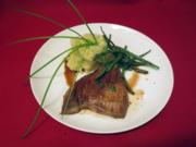 Gegrillter Tuna mit Wasabi-mashed Potatoes und Gemüse der Saison - Rezept