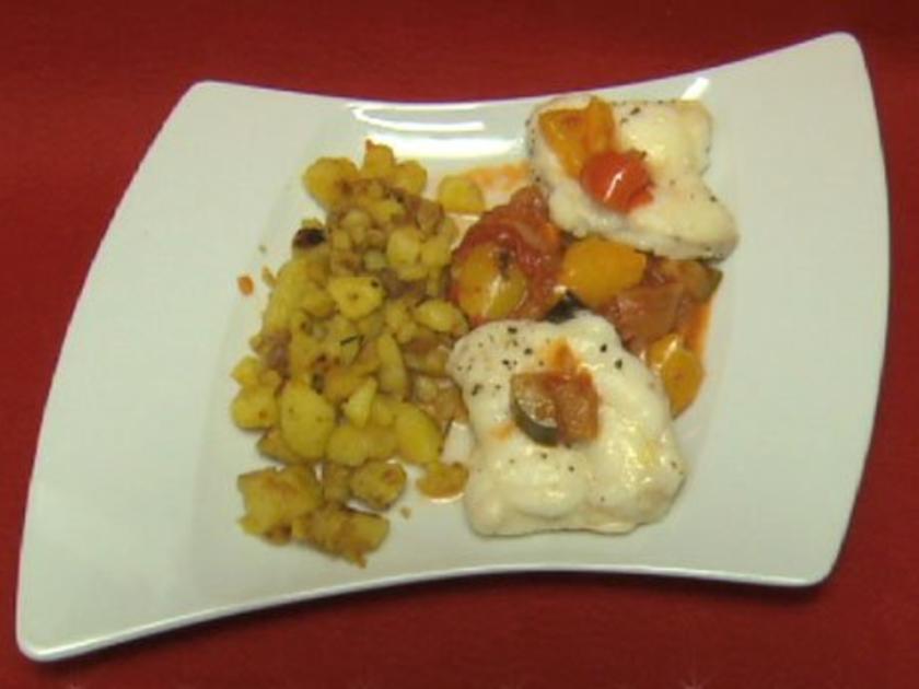 Seeteufel auf Ratatouille mit Bratkartoffeln (Liz Baffoe) - Rezept ...