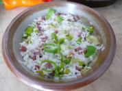 Beilage :  Lauch - Reis mit Schinkenwürfel - Rezept