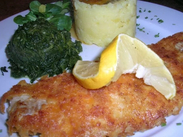 Kabeljaufilet in Knusperkruste aus Kartoffelchips - Erklärung nachfolgend -, Trüffelstampf - Rezept