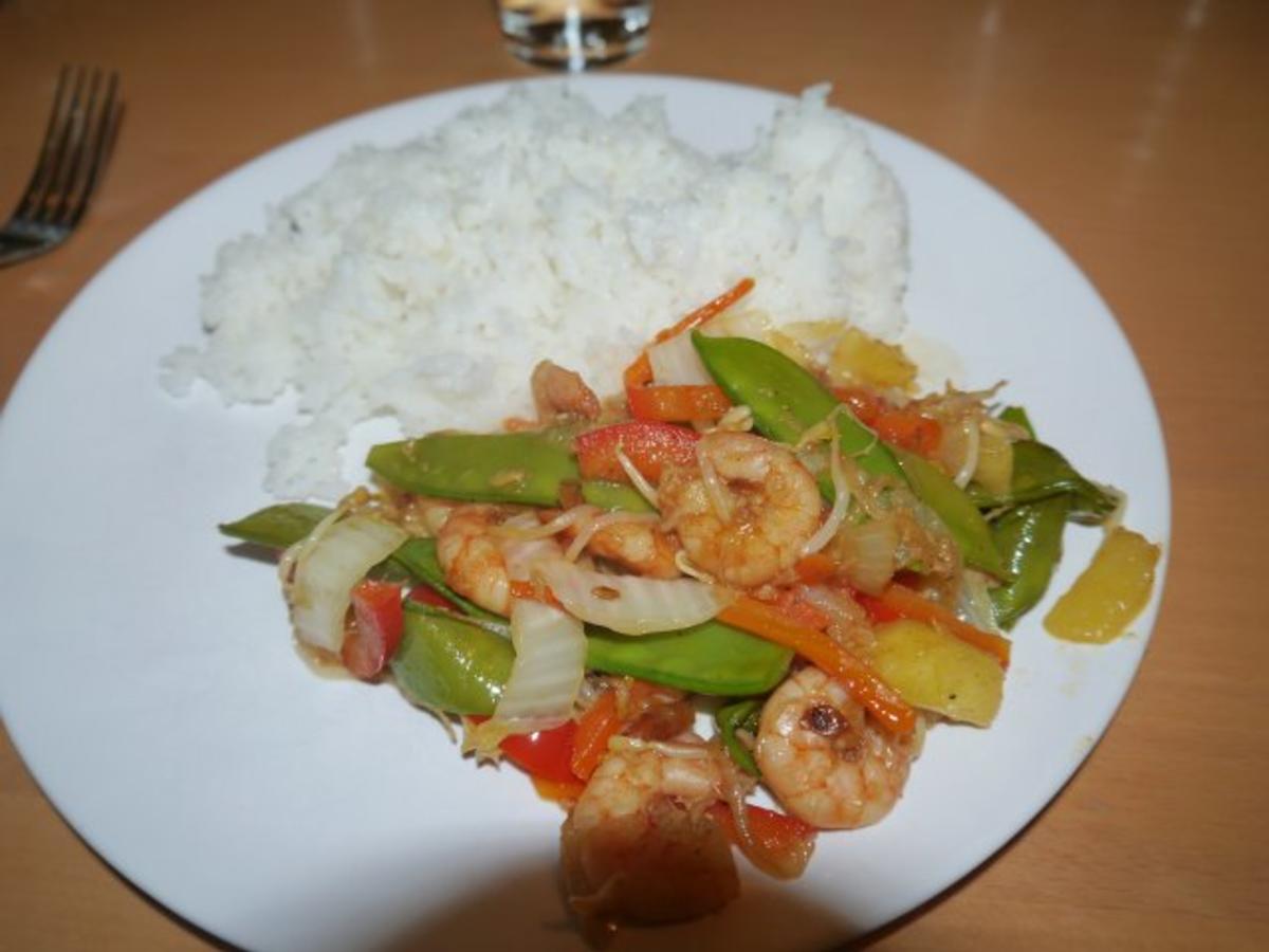 Chinesische Gemüsepfanne mit Scampis - schnell &amp; einfach - 77 kcal/100g