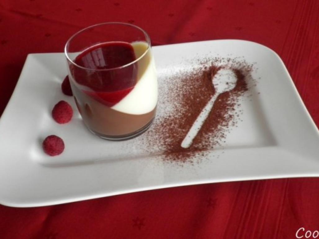 Schokoladen - Panna Cotta schwarz/weiß mit Himbeersoße - Rezept ...