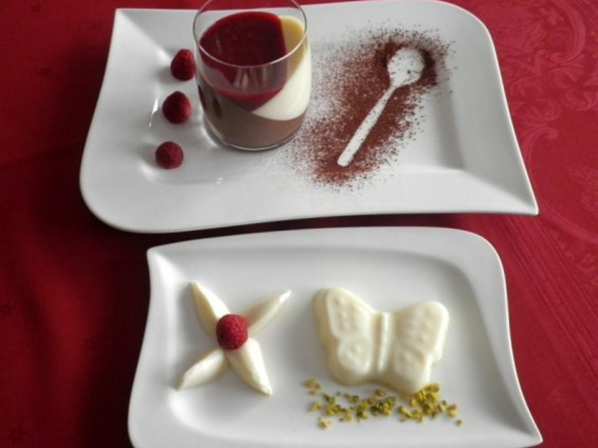 Schokoladen - Panna Cotta schwarz/weiß mit Himbeersoße - Rezept ...