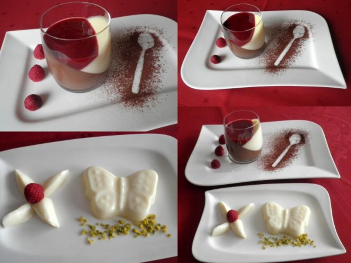 Schokoladen - Panna Cotta schwarz/weiß mit Himbeersoße - Rezept ...