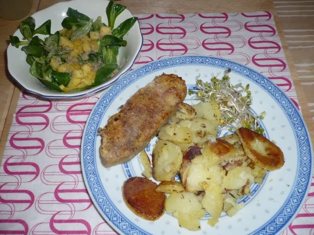 Bratkartoffeln mit Seitan und Feldsalat - Rezept