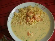 Käsespatzen  mit Knobi-Garnelen - Rezept