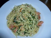 Capellini  mit geräucherter Forelle,Rucola,Chili und Zitrone - Rezept