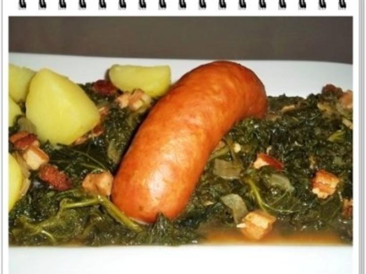 Grünkohl, deftig mit Wurst &amp; Kartoffeln