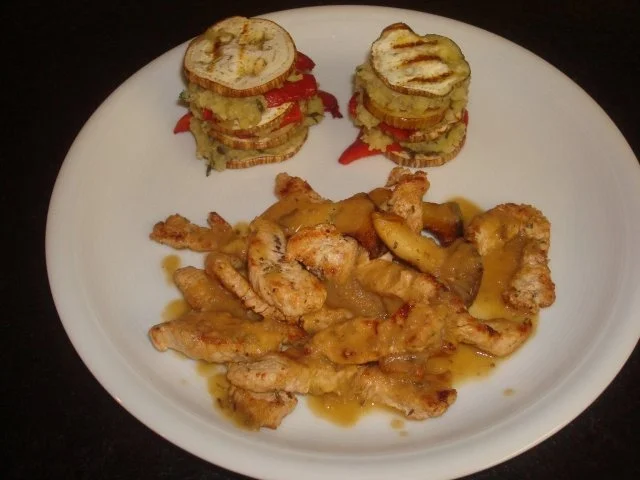 Putengeschnetzeltes mit Pilzen und Gemüsetürmchen - Rezept