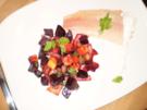 Rote-Beete-Süßkartoffel-Pfanne mit Räucherforelle - Rezept