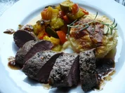 Lammlachse mit Gratin und Ratatouille - Rezept