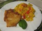 Seelachs-Filet im Bierteig auf buntem Paprika-Reis - Rezept