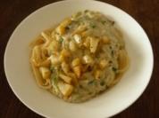 Pasta mit Lauch-Sahne- Soße und Birnenwürfeln - Rezept