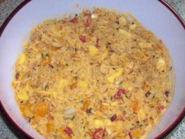 Fruchtiger Thunfisch Reis Salat mit Mandarinen, Bacon und Mozzarella ...