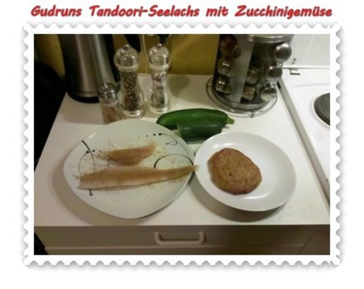 Fisch: Tandoori-Seelachs mit Zucchinigemüse und Kartoffelbratling - Rezept - Bild Nr. 2