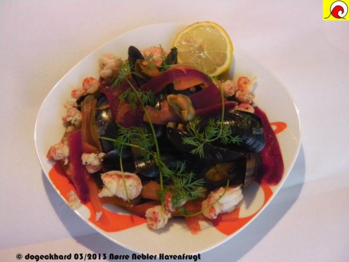 Blåmuslinger (Miesmuscheln) fra Limfjorden på rodfrugt fond med grøntsager og krebsehaler - Rezept - Bild Nr. 14